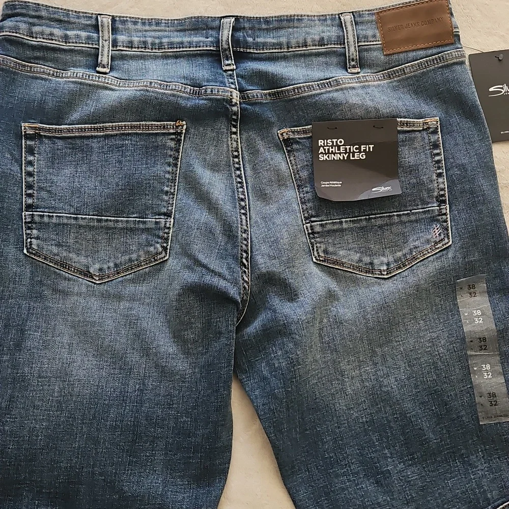 NEW Mens Silver Risto Athletic Fit Skinny Leg Max Flex Jeans: Indigo: 38x32